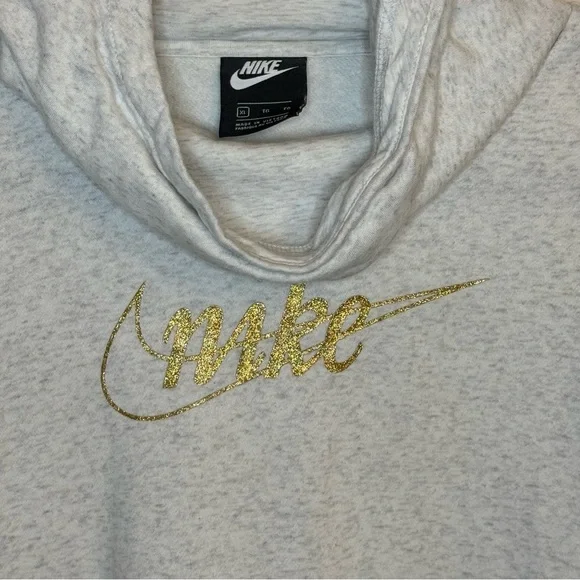 Nike Gray w/ Gold Glitter Swoosh Funnel-Neck Hoodie - Picture 3 of 5